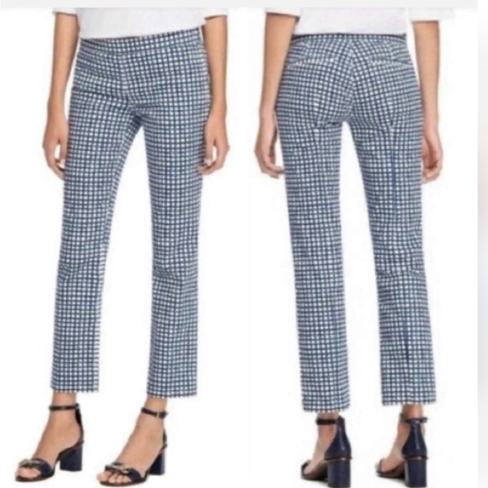 Tory Burch Blue White Geometric Cropped Pants Modern Slim Trousers Sz 30 (10)